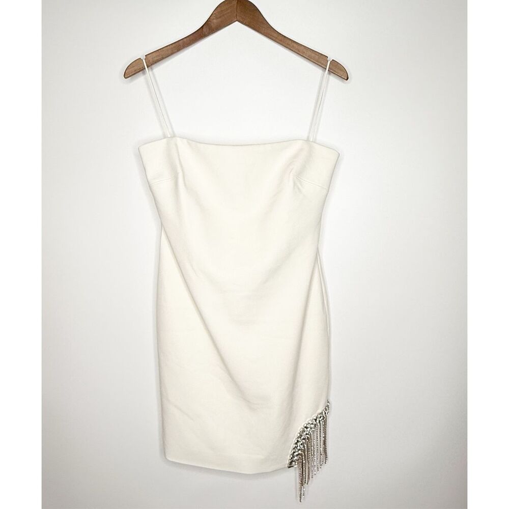 Cinq a Sept Sammy Rhinestone Fringe Mini Dress Off White New Size 8 - Picture 6 of 12